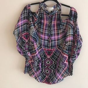 Plaid Cold Shoulder Women's Top